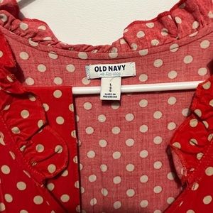 Red and khaki polka dot dress